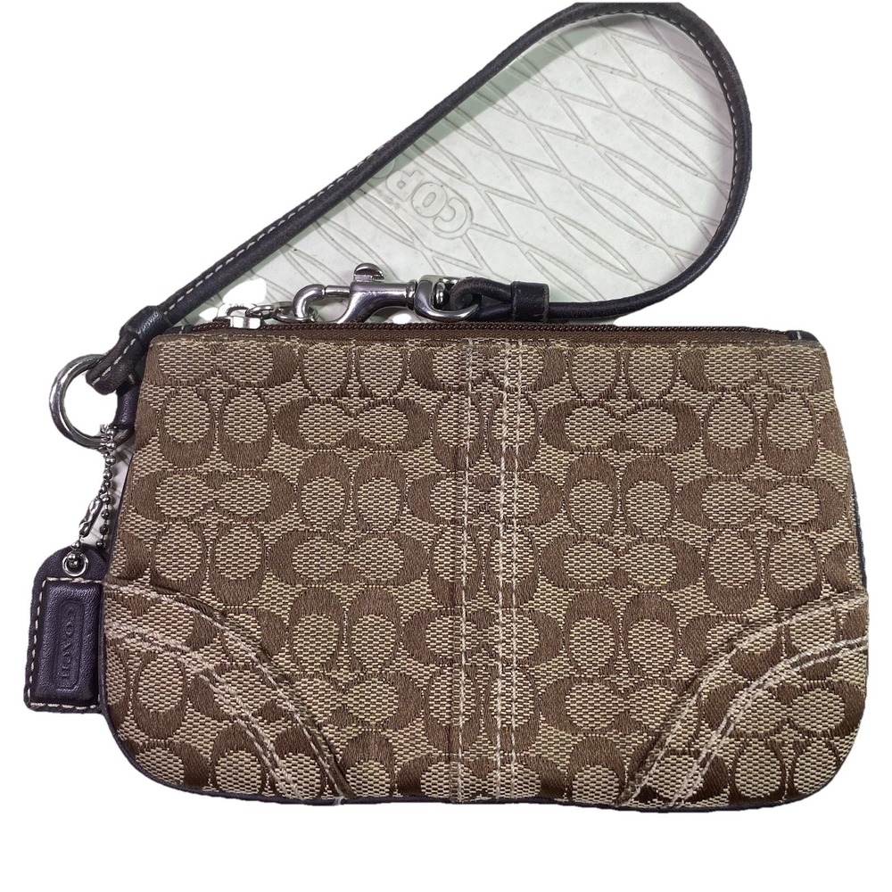 Coach Signature Women's Mini C Wristlet Wallet‎ Khaki&Brown 4x6.5" EUC